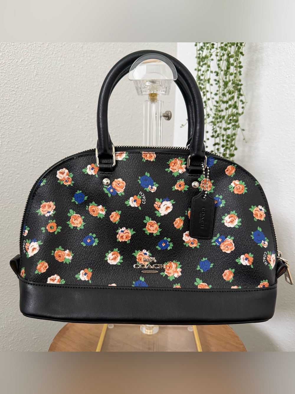 Coach F57924 Sierra Tea Rose Print Coated Canvas & Leather Satchel